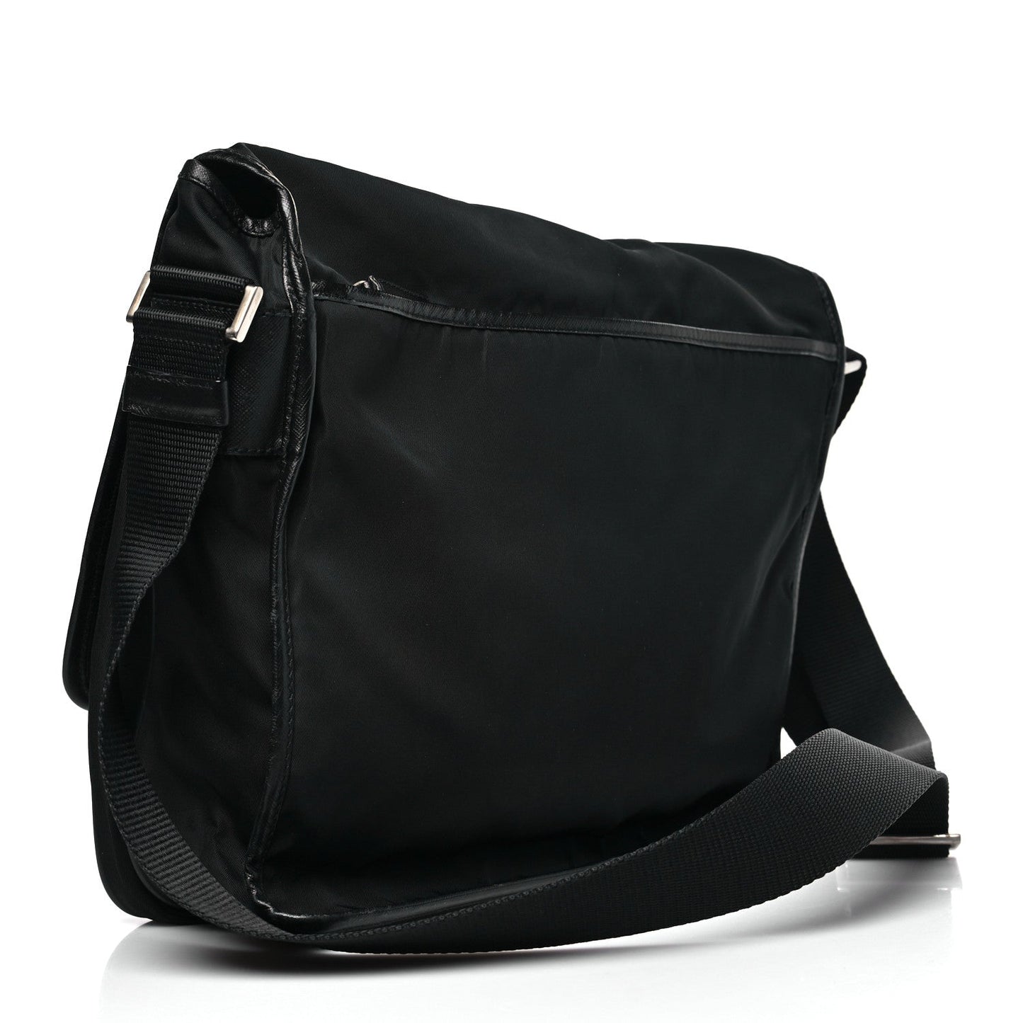 Prada Tessuto Nylon Saffiano Single Snap Buckle Flap Messenger Bag Black