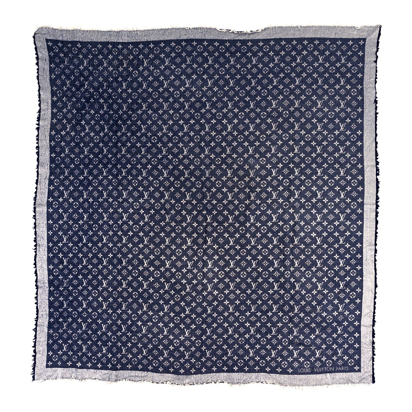 Louis Vuitton Silk Wool Monogram Denim Shawl Blue