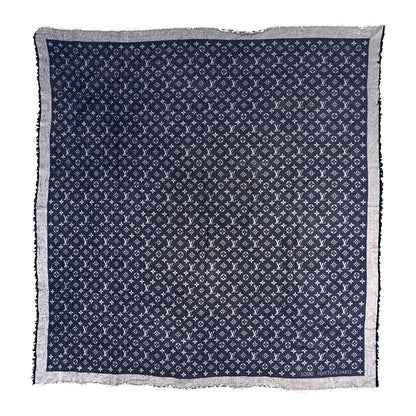 Louis Vuitton Silk Wool Monogram Denim Shawl Blue