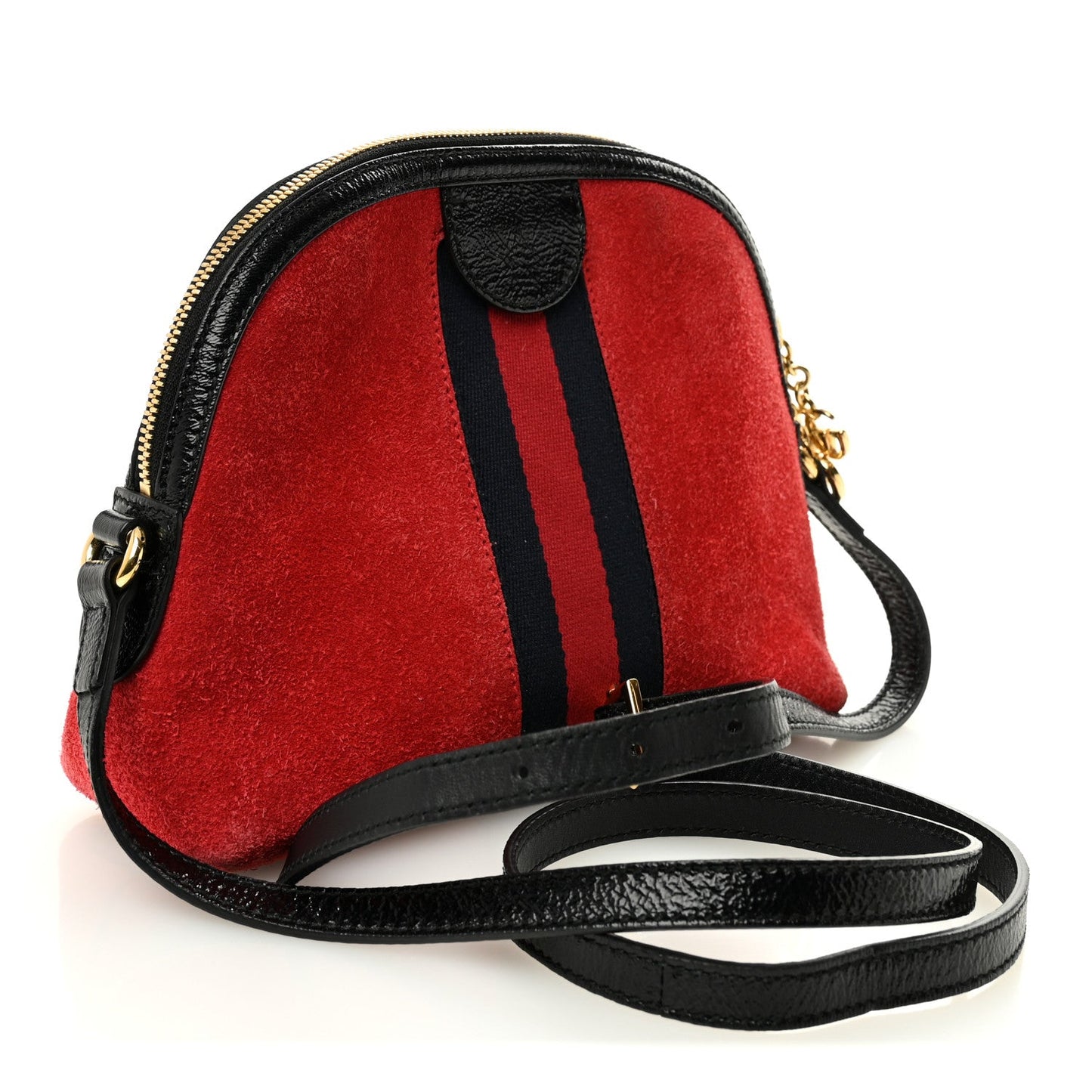 Gucci Suede Patent Web GG Small Ophidia Dome Shoulder Bag Hibiscus Red