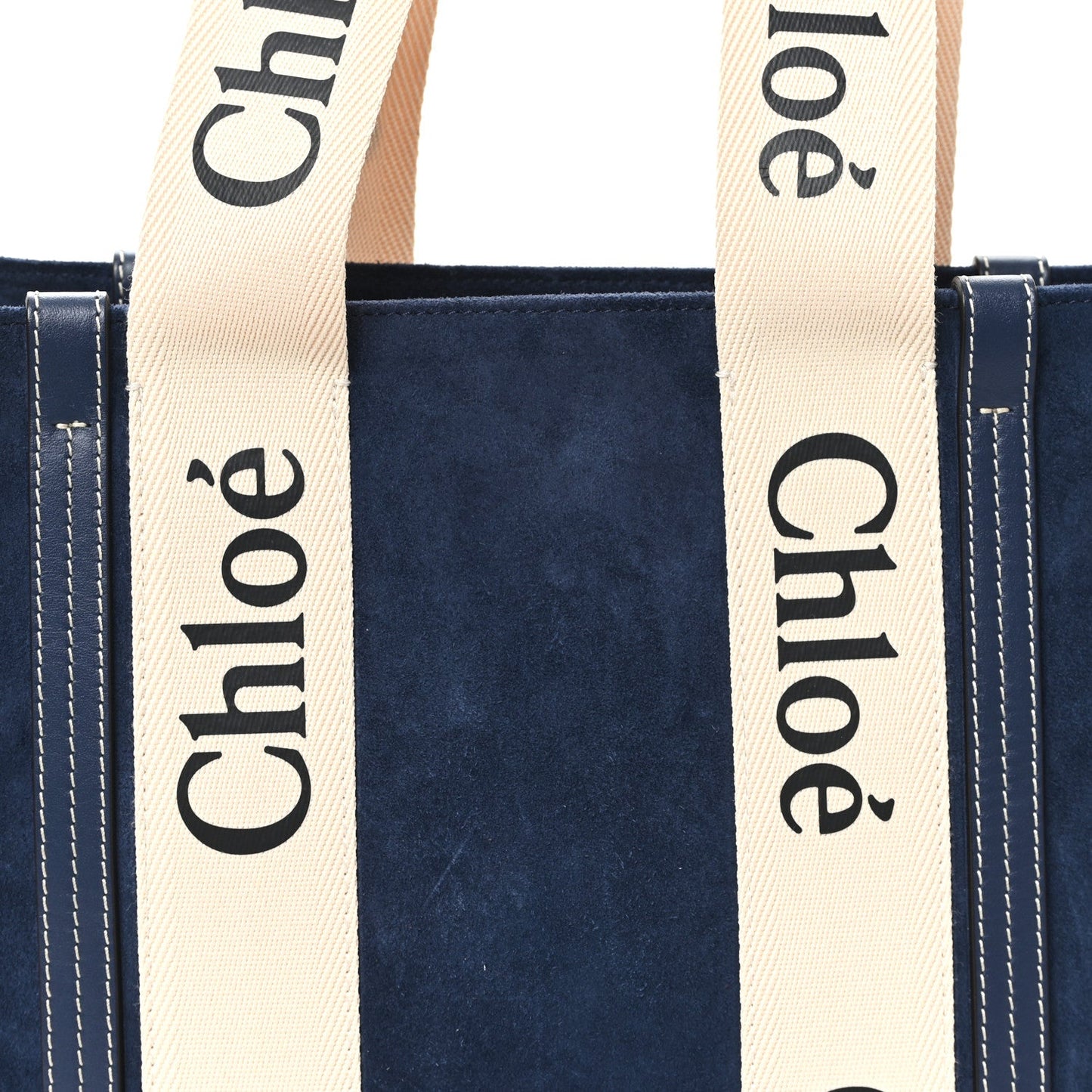 Chloe Suede Calfskin Medium Woody Ribbon Tote Navy