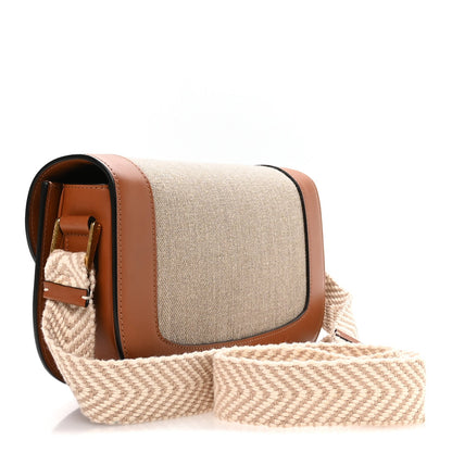 Valentino Garavani Calfskin Linen Supervee Crossbody Bag Saddle Brown Natural