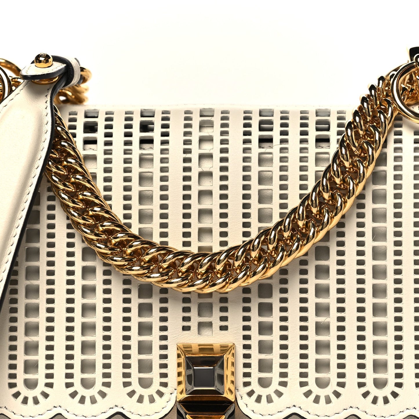 Fendi Vitello Grace Openwork Small Kan I Shoulder Bag White Ice