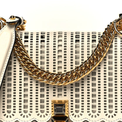 Fendi Vitello Grace Openwork Small Kan I Shoulder Bag White Ice
