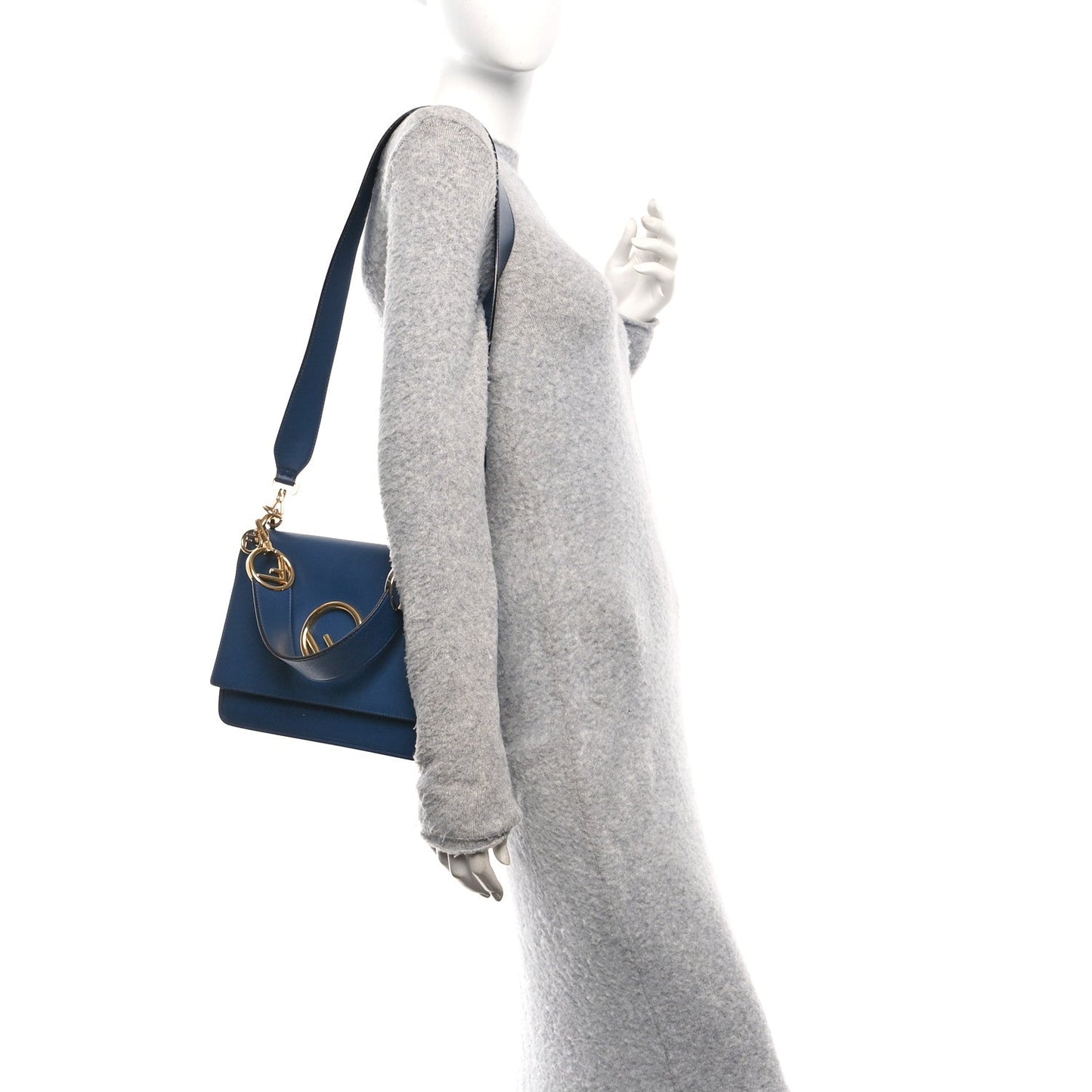 Fendi Vitello Century Opaco F is Fendi Kan I Shoulder Bag Blu Scuro