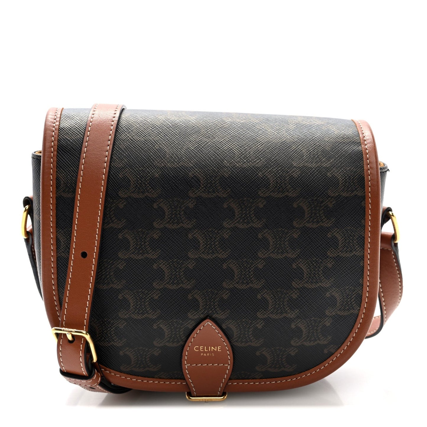Celine Triomphe Canvas Medium Folco Bag Tan