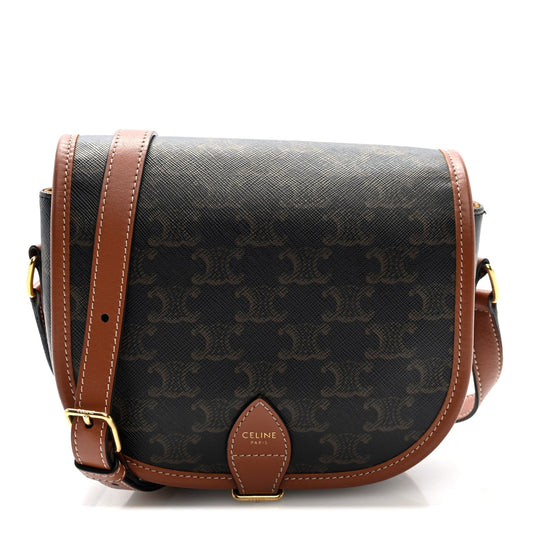 Celine Triomphe Canvas Medium Folco Bag Tan