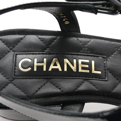 Chanel Patent CC Logo Thong Sandals 37 Black