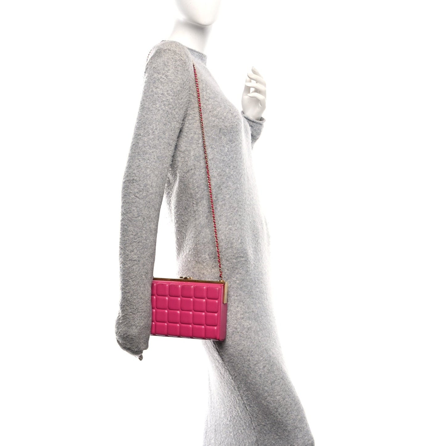 Chanel Lambskin Chocolate Bar Lock Clutch Bag Pink