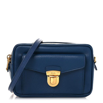 Prada Saffiano Mini Front Pocket Crossbody Bag Bleuette