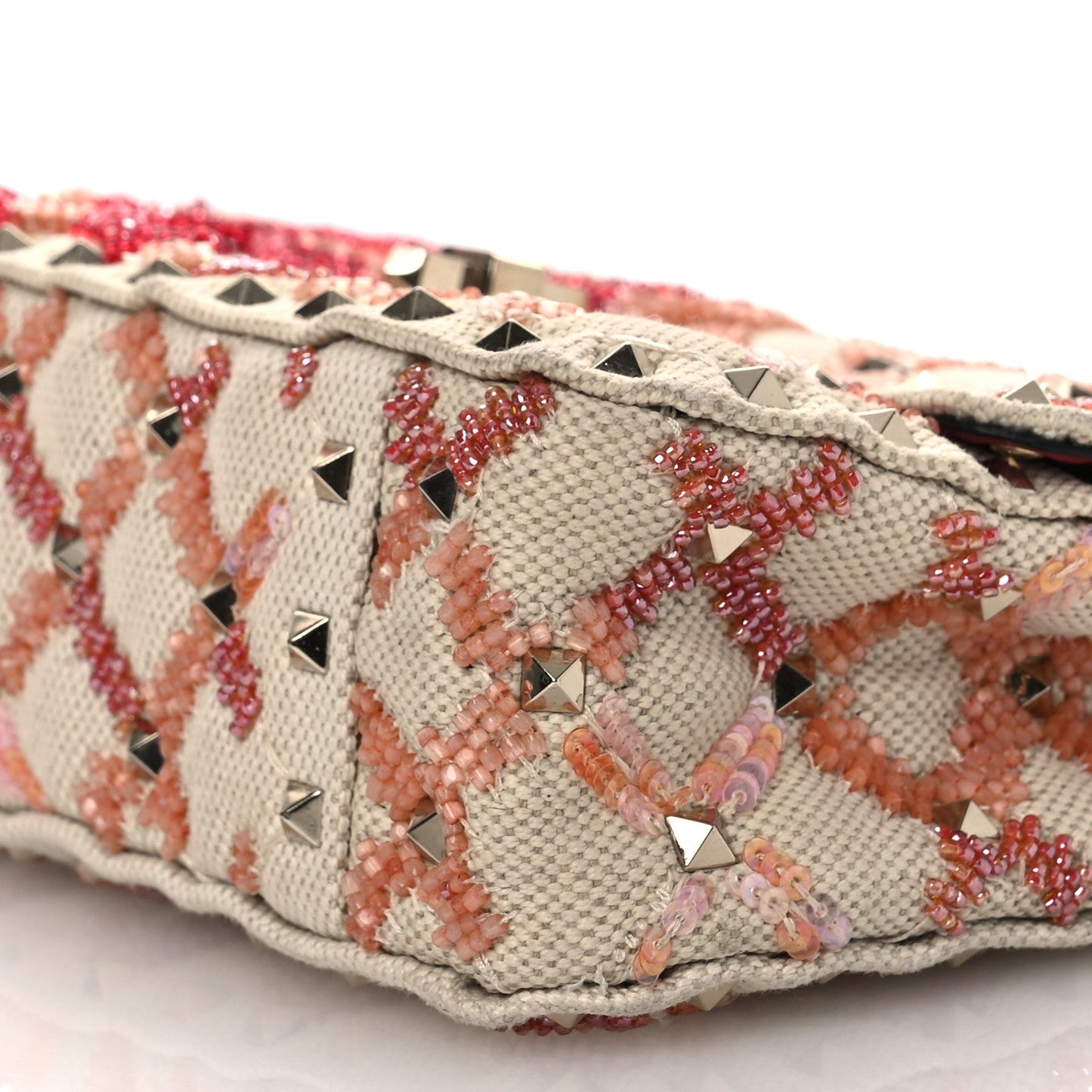 Valentino Garavani Canvas Beaded Small Rockstud Spike Shoulder Bag Multicolor