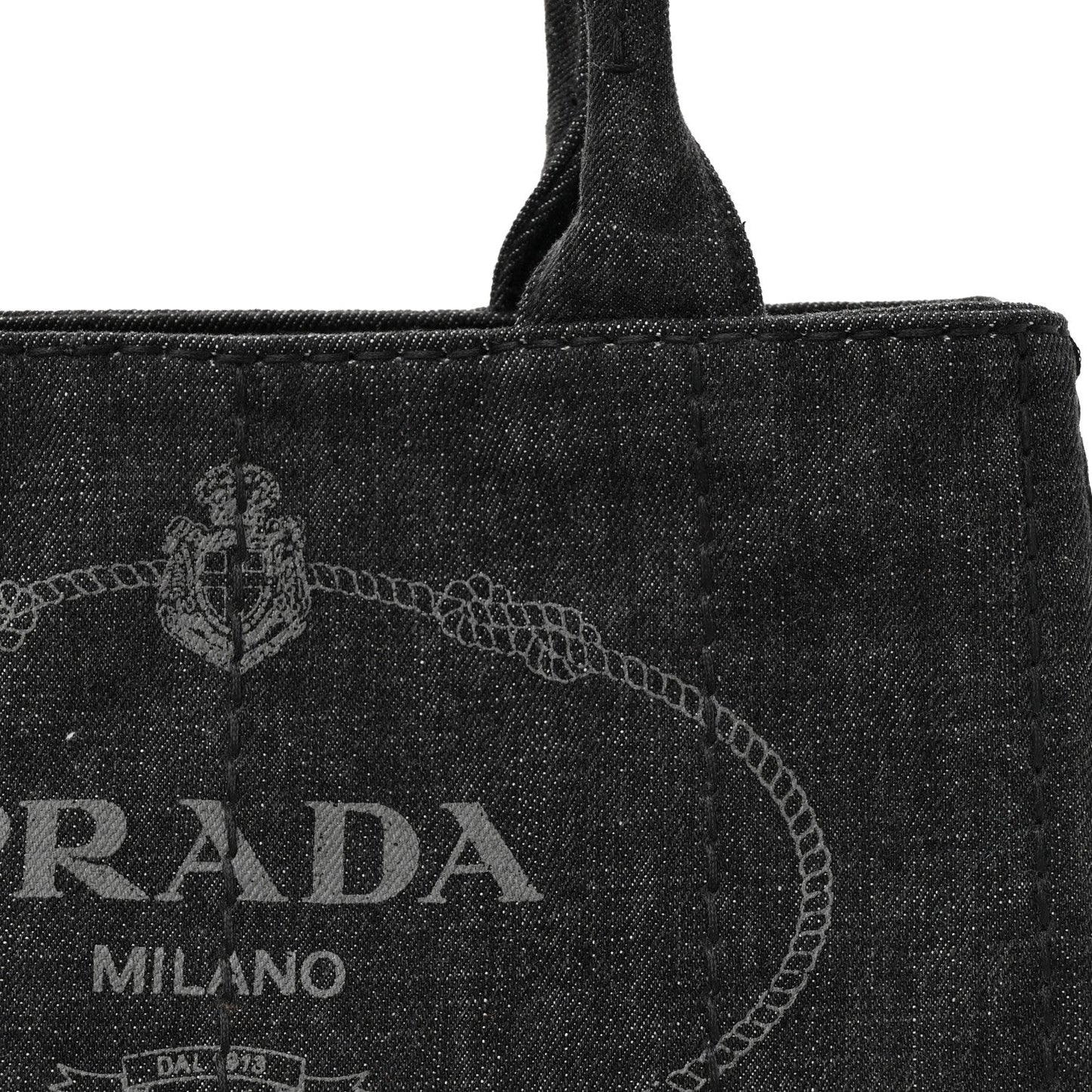 Prada Denim Small Logo Tote Black