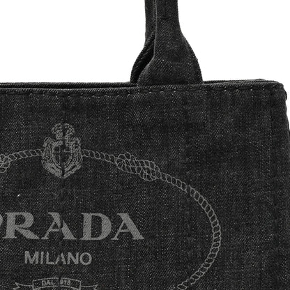 Prada Denim Small Logo Tote Black
