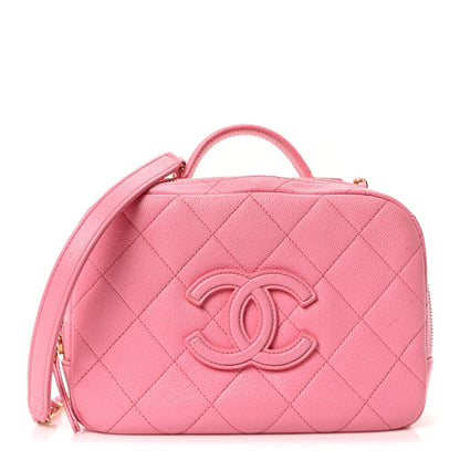 Chanel Caviar Quilted CC Small Top Handle Vanity Case Pink