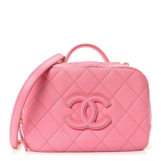 Chanel Caviar Quilted CC Small Top Handle Vanity Case Pink