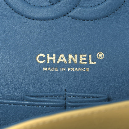 Chanel Lambskin Quilted Medium Double Flap Yellow Blue