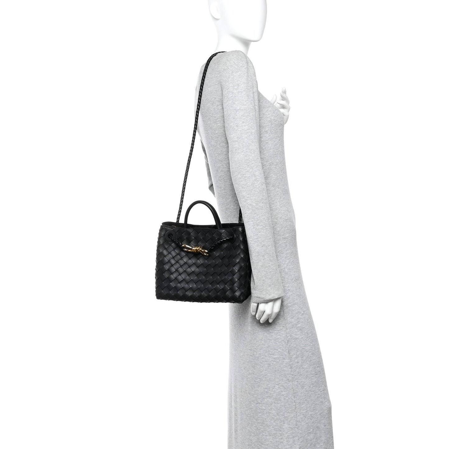 Bottega Veneta Nappa Intrecciato Small Andiamo Shoulder Bag Black