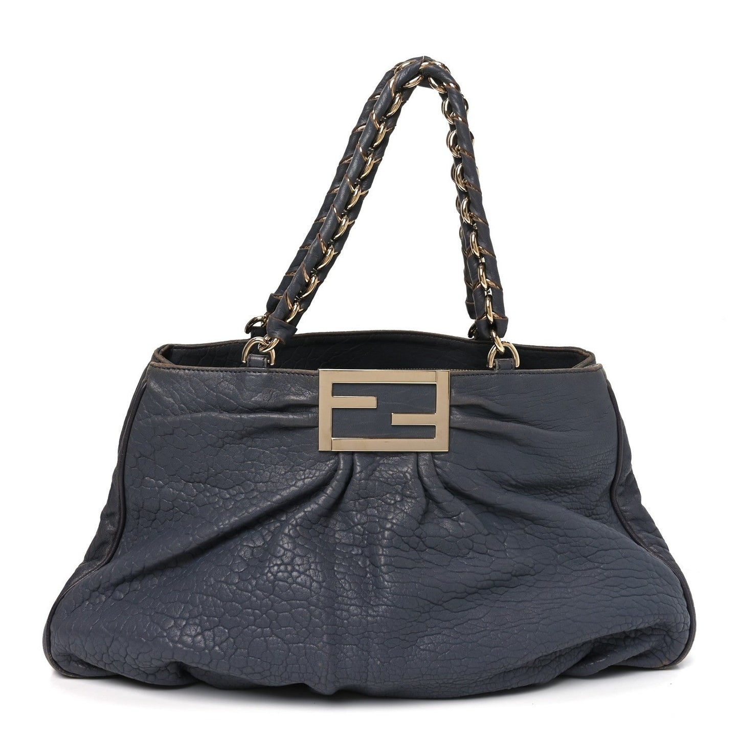 Fendi Crinkled Lambskin Mia Tote Blue