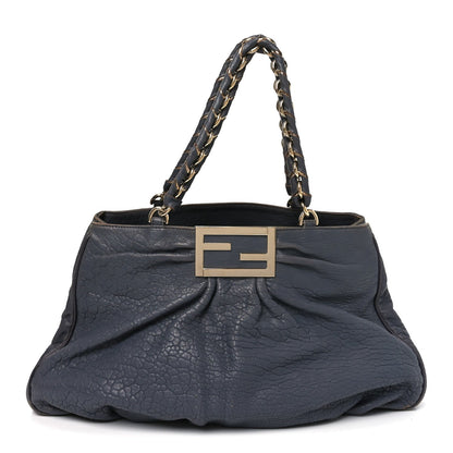 Fendi Crinkled Lambskin Mia Tote Blue