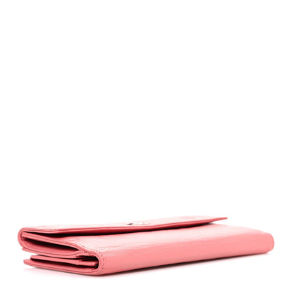 Chanel Lambskin Camellia Embossed Large Brilliant Flap Wallet Pink