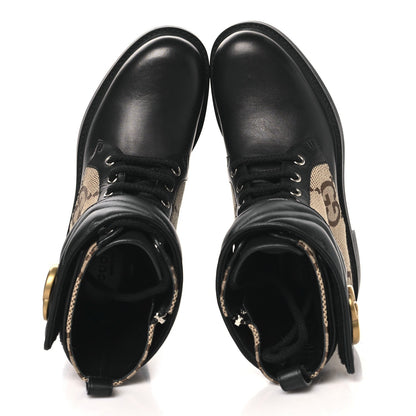 Gucci Flores Calfskin Monogram Maxi GG Nappa Matelasse Double G 40mm Ankle Boots 35.5 Black Camel Ebony