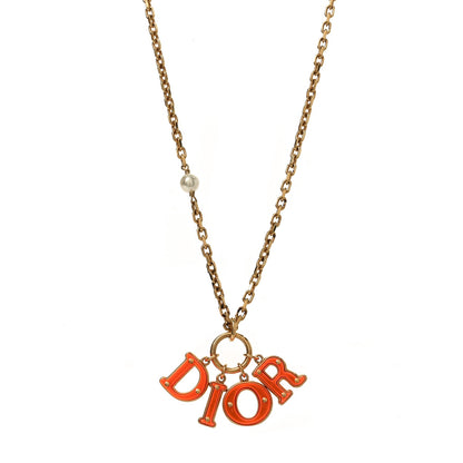 Christian Dior Metal Pearl Resin Dio(r)evolution Necklace Gold Orange
