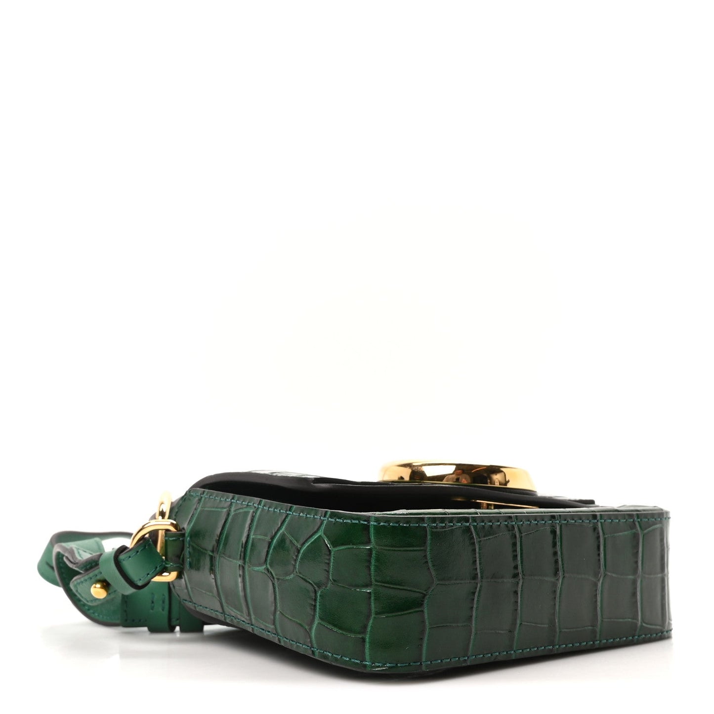 Chloe Calfskin Crocodile Embossed Mini C Double Carry Woodsy Green