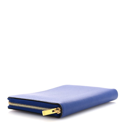 Celine Drummed Calfskin Large Zip Around Multifunction Wallet Indigo