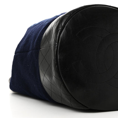 Chanel Wool Calfskin Embroidered Paris Hamburg Drawstring Backpack Navy Blue