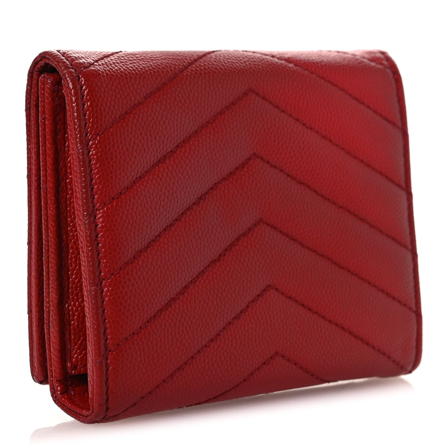 Saint Laurent Grain De Poudre Matelasse Chevron Monogram Compact Wallet Red
