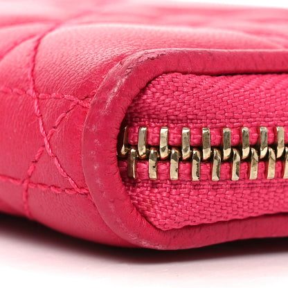 Christian Dior Lambskin Cannage Mini Lady Dior Zip Portemonnaie Fuchsia