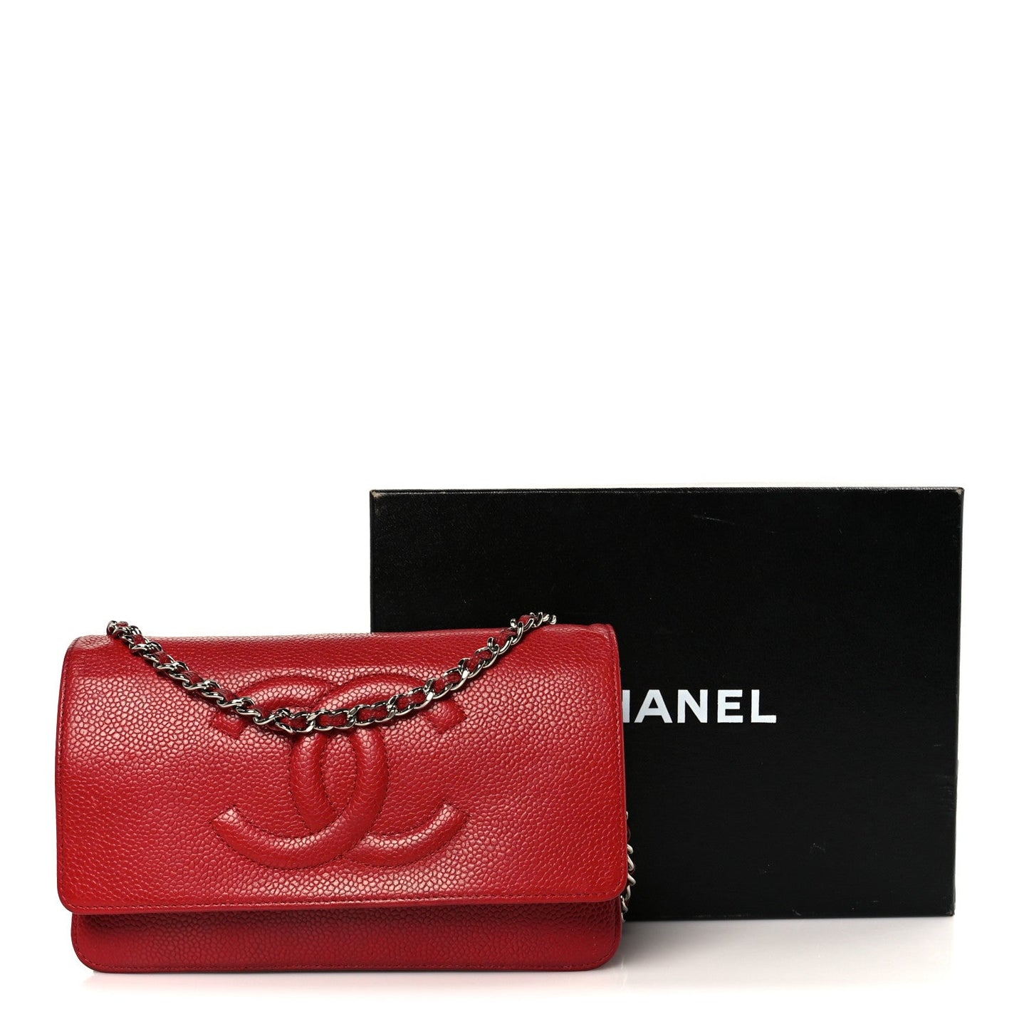 Chanel Caviar Timeless CC Wallet on Chain WOC Red
