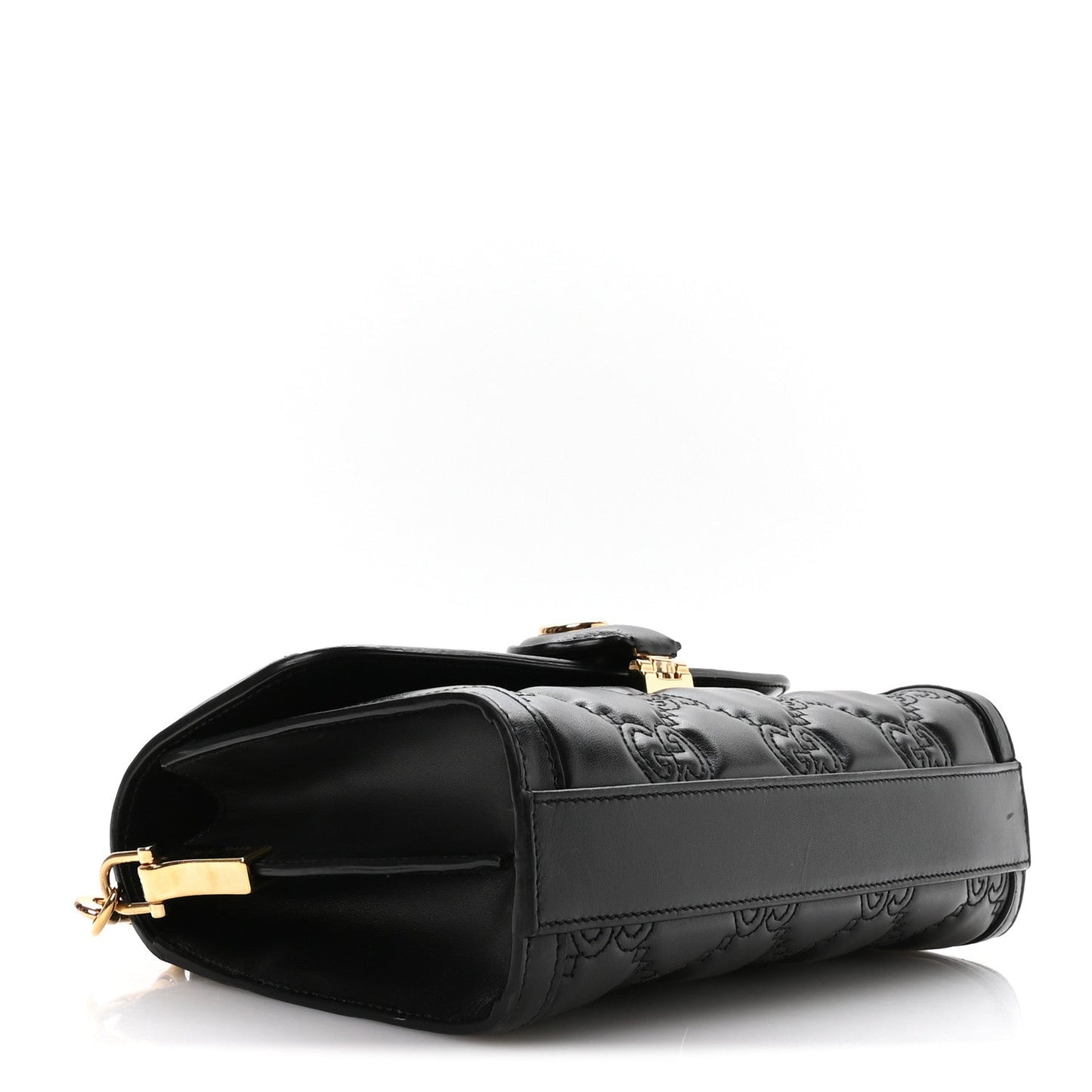 Gucci Calfskin GG Matelasse Small Flap Shoulder Bag Black Natural