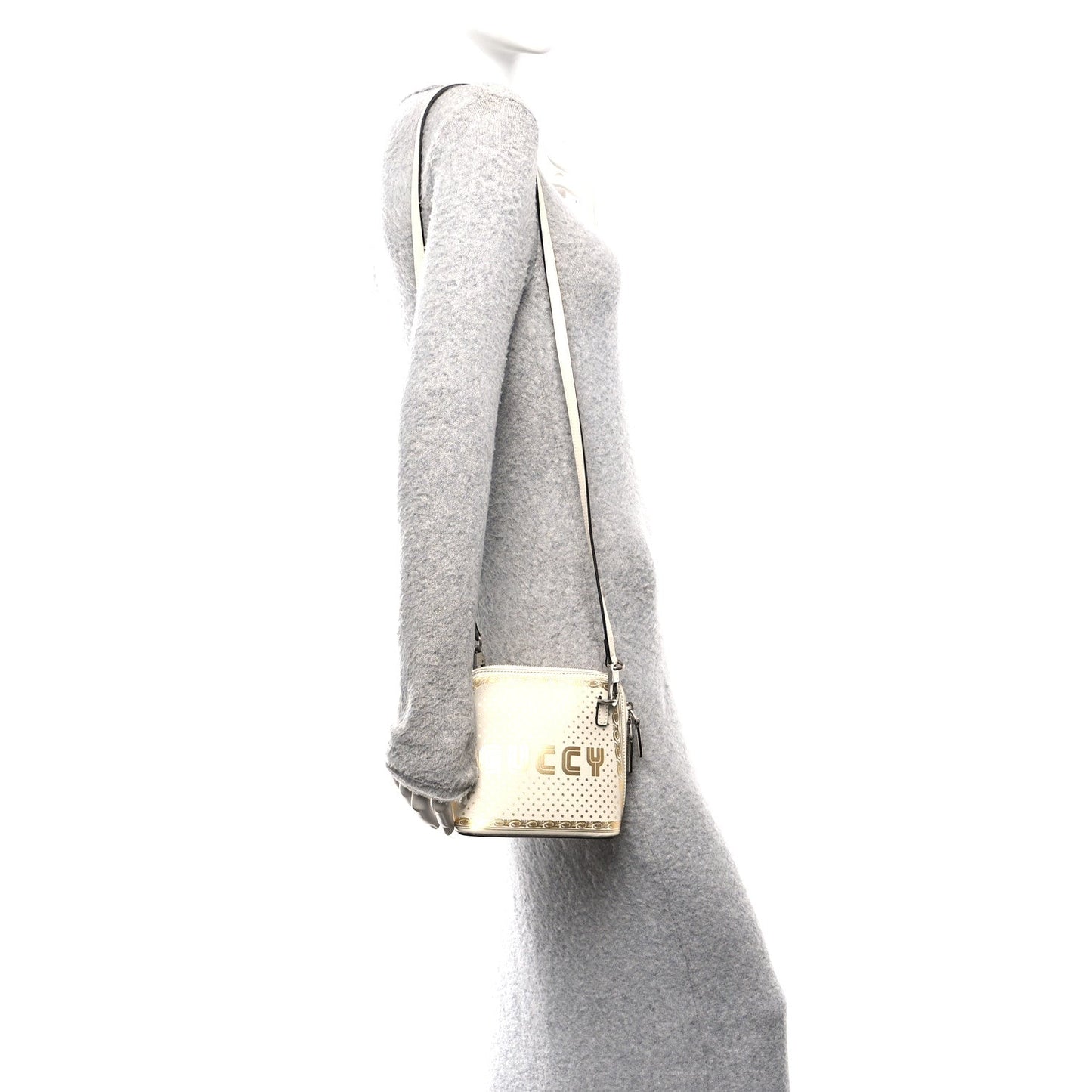 Gucci X SEGA Calfskin GUCCY Stars Mini Dome Shoulder Bag Mystic White Gold