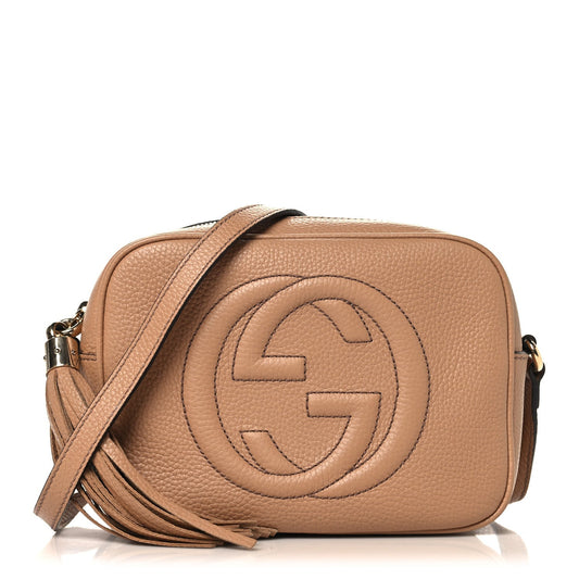 Gucci Pebbled Calfskin Small Soho Disco Bag Camelia