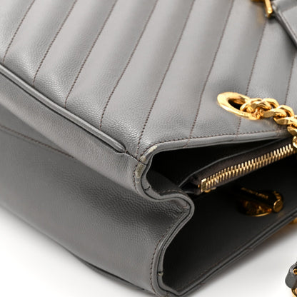 Saint Laurent Grain De Poudre Matelasse Chevron Monogram Shopping Bag Fog