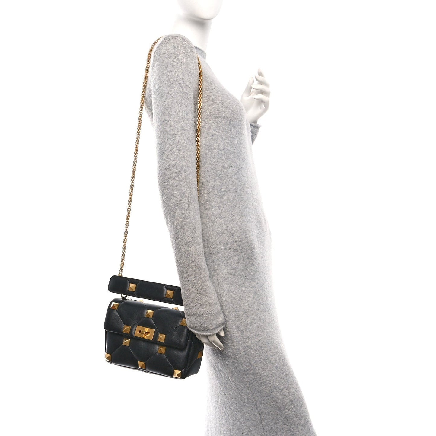 Valentino Garavani Nappa Medium Roman Stud Shoulder Bag Black