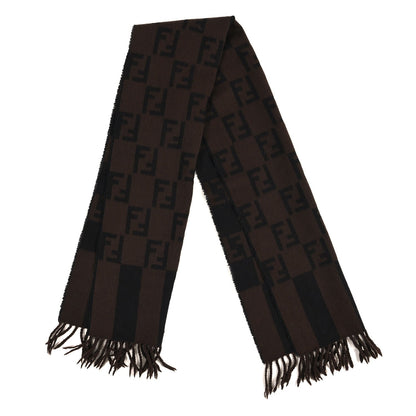 Fendi Wool FF Fringe Scarf Tobacco Black