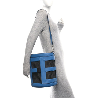 Fendi Jacquard Vitello Logo Bucket Bag Blue