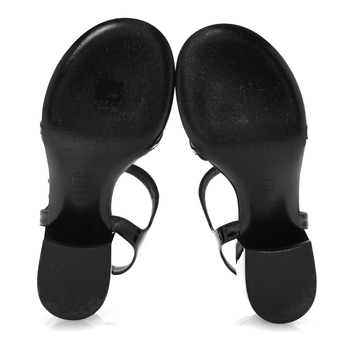 Chanel Patent CC Logo Thong Sandals 37 Black