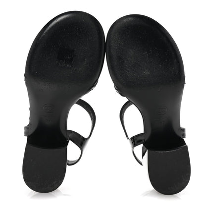 Chanel Patent CC Logo Thong Sandals 37 Black