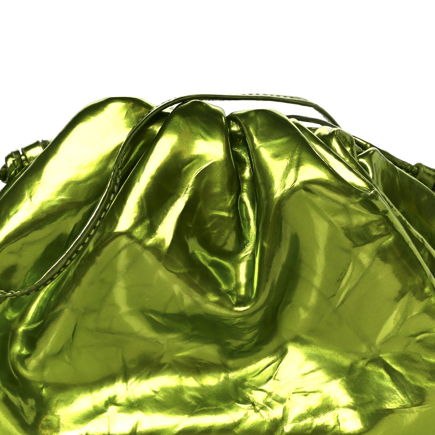 Bottega Veneta Metallic Crushed Calfskin The Mini Pouch Chlorophyll