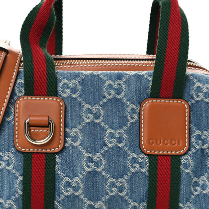 Gucci GG Denim Calfskin Web Mini GG Top Handle Bag Light Blue White