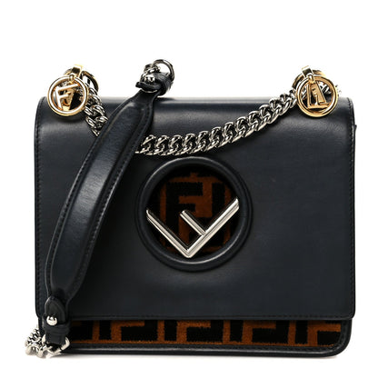 Fendi Vitello Century Velvet F is Fendi FF Small Kan I Shoulder Bag Black Tobacco