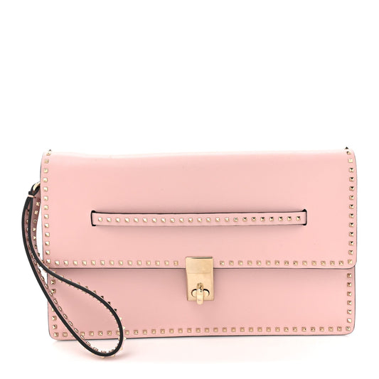 Valentino Garavani Nappa Micro Rockstud Wristlet Clutch Water Rose