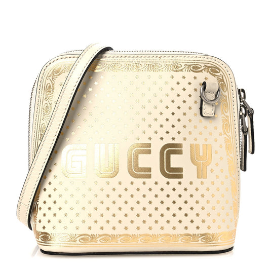 Gucci X SEGA Calfskin GUCCY Stars Mini Dome Shoulder Bag Mystic White Gold