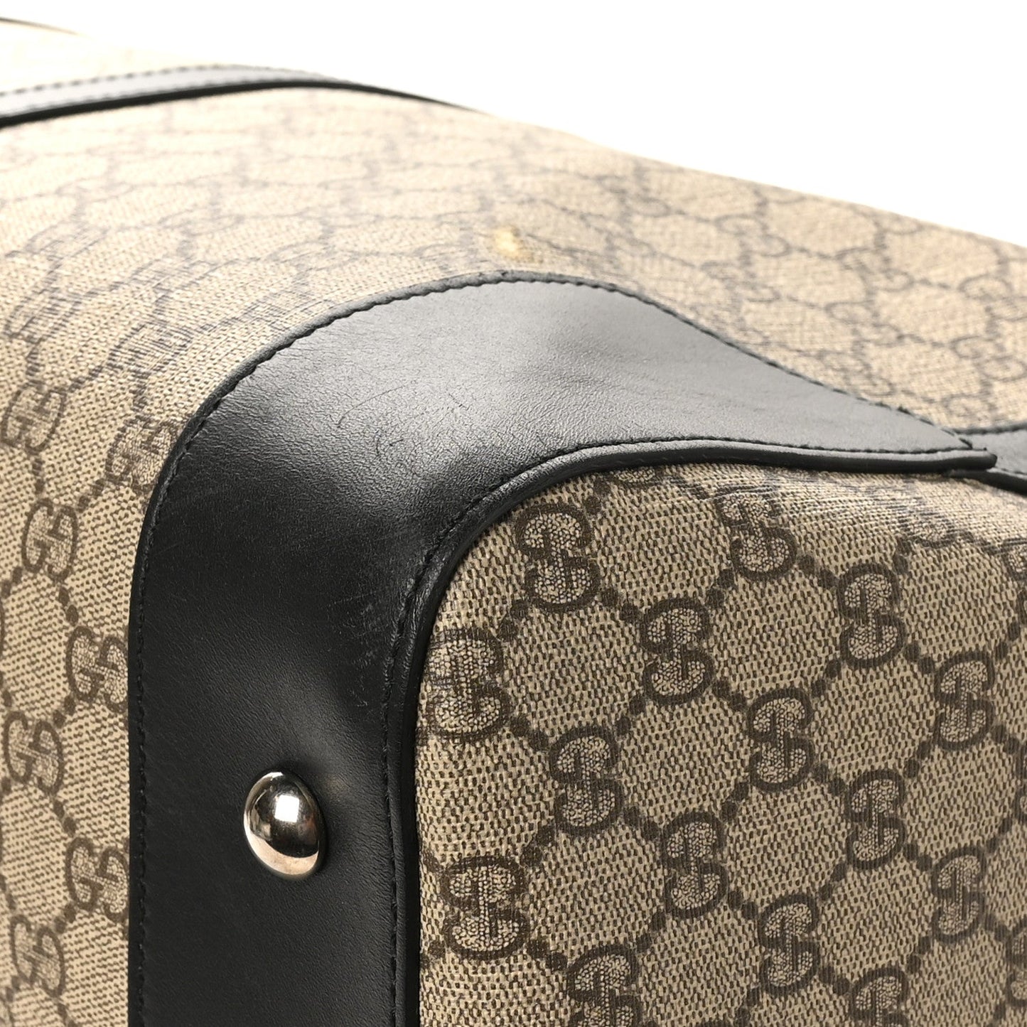 Gucci GG Supreme Monogram Selleria Calfskin Large Duffle Beige Ebony Black