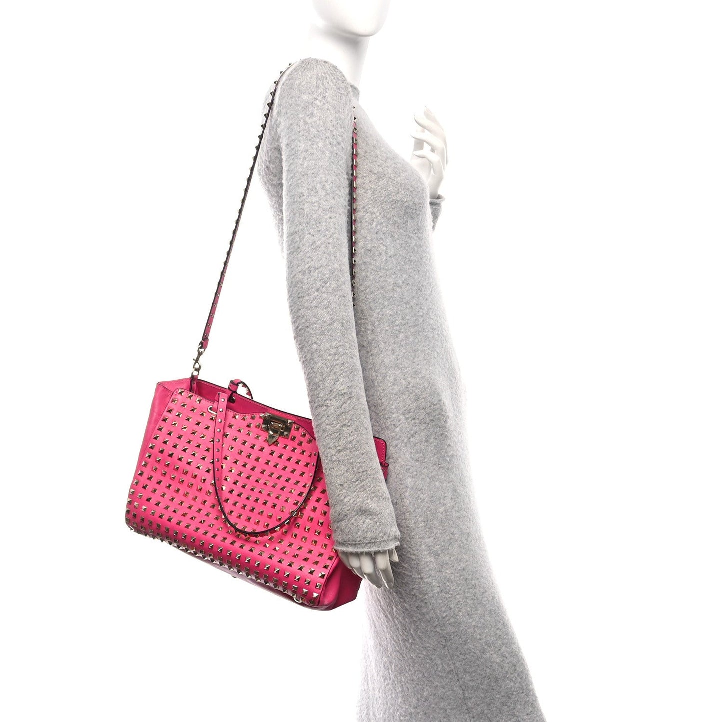 Valentino Garavani Vitello Medium Rockstud All Over Tote Pop Fuxia