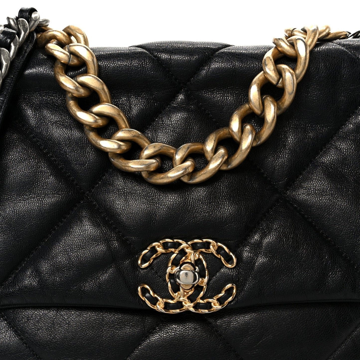Chanel Shiny Goatskin Quilted Large Chanel 19 Flap Black