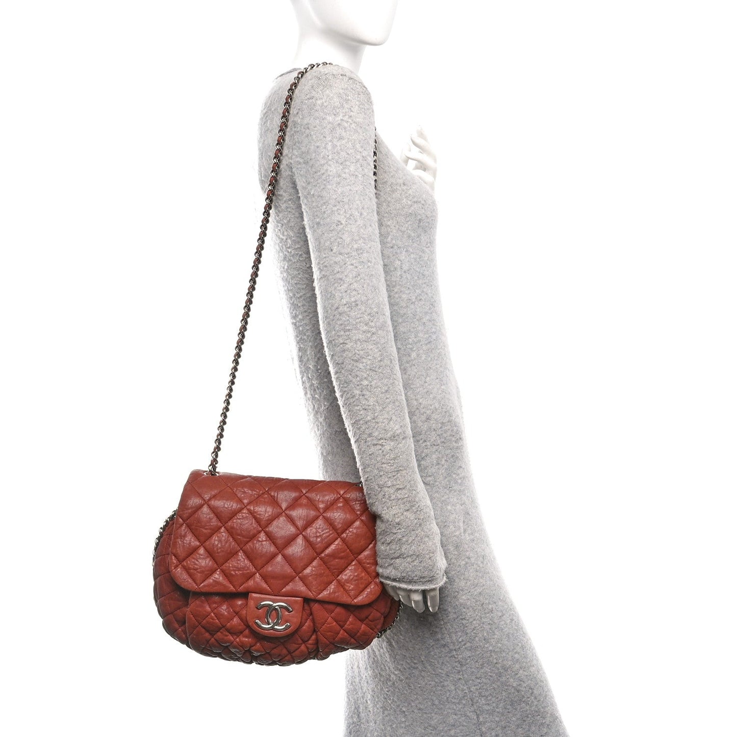 Chanel Washed Lambskin Quilted Medium Chain Around Messenger Brown
